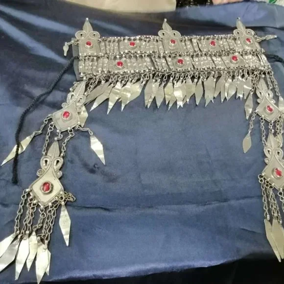 Vintage Turkman Tribal Kuchi Matha Patti, Ethnic Head Piece With Long Dangling - Picture 3 of 9